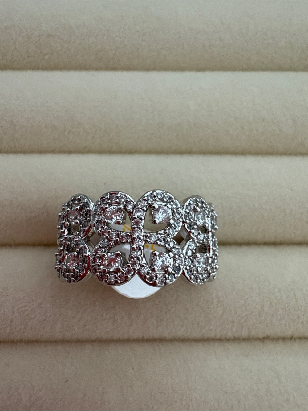 Silver Crystal Pavé Lace Pattern Wide Band Ring - Women's Jewelry